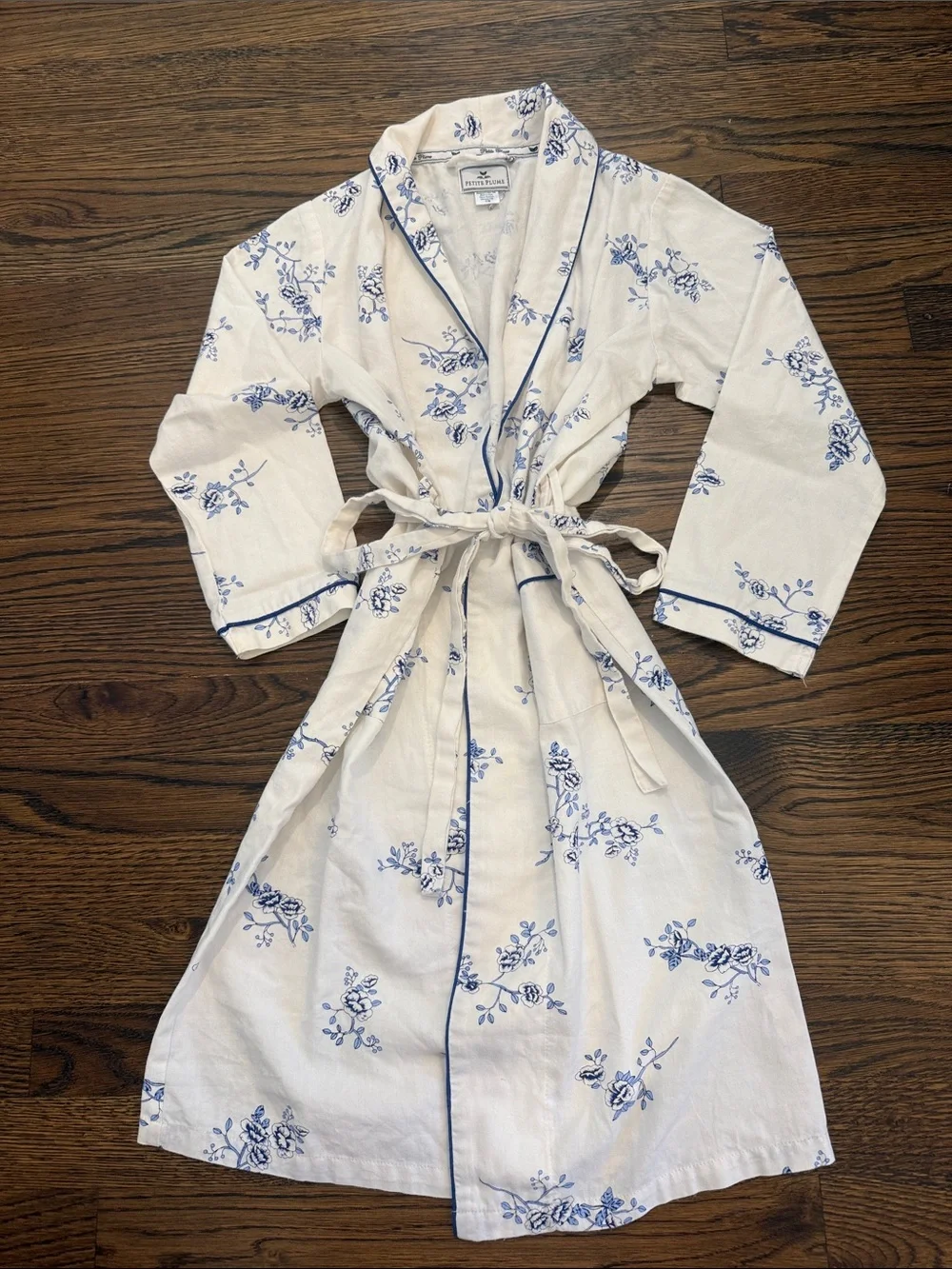 Girls 7/8 Petite Plume Blue and White Floral Robe